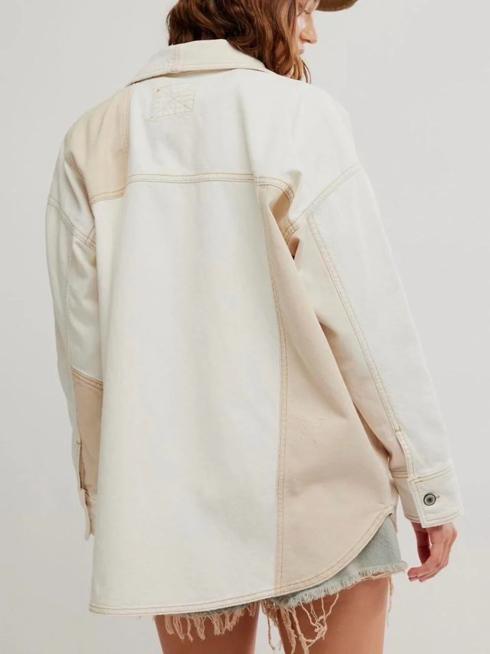 Free People We The Free Mountain Roads Denim Patchwork Jacket in Cream/Beige - S - Picture 5 of 8